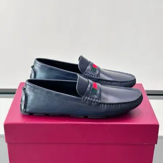 Gucci Horsebit 1955 Navy Leather Web Stripe Loafers