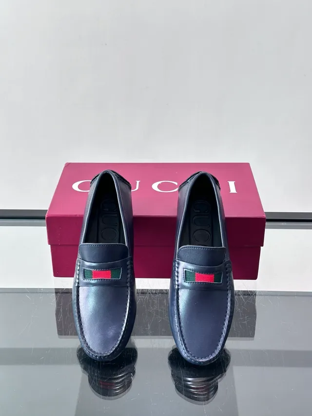 Gucci Horsebit 1955 Navy Leather Web Stripe Loafers 4