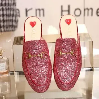Gucci Horsebit 1955 Pink Glitter Heart Slippers