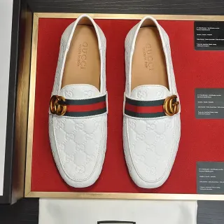 Gucci Horsebit 1955 White Leather Web Stripe Loafers