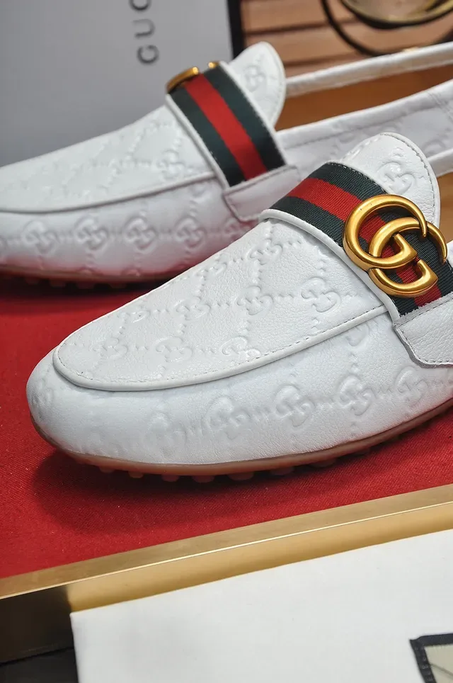 Gucci Horsebit 1955 White Leather Web Stripe Loafers 3
