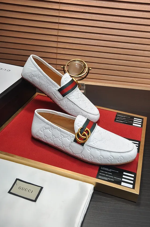 Gucci Horsebit 1955 White Leather Web Stripe Loafers 5
