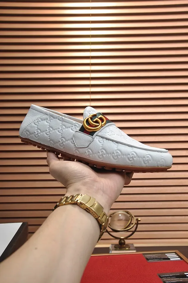 Gucci Horsebit 1955 White Leather Web Stripe Loafers 7