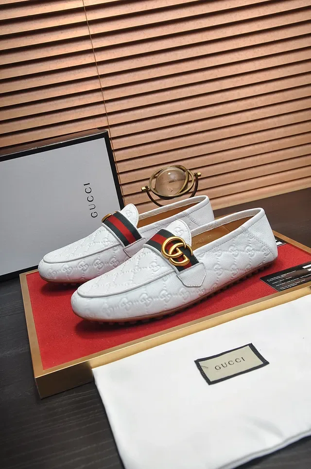 Gucci Horsebit 1955 White Leather Web Stripe Loafers 8