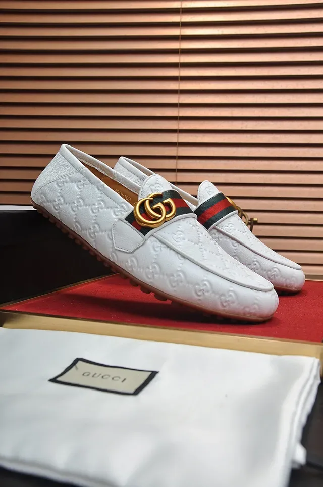 Gucci Horsebit 1955 White Leather Web Stripe Loafers 9