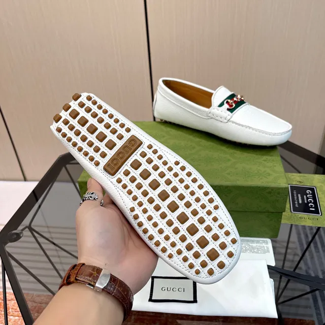 Gucci Horsebit 1955 White Pebbled Leather Loafers 2