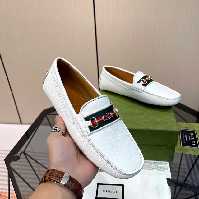 Gucci Horsebit 1955 White Pebbled Leather Loafers 5