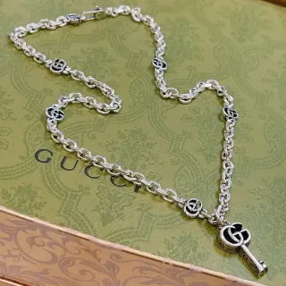 Gucci Interlocking G Key Pendant Silver Chain Necklace