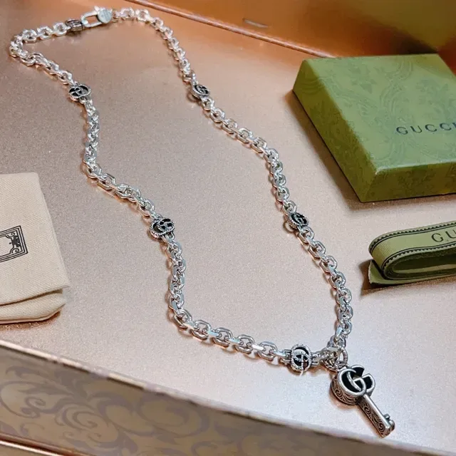Gucci Interlocking G Key Pendant Silver Chain Necklace 5