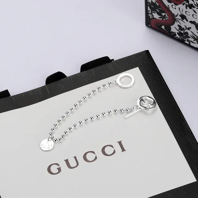 Gucci Interlocking G Silver Ball-Chain Toggle Clasp Bracelet 4
