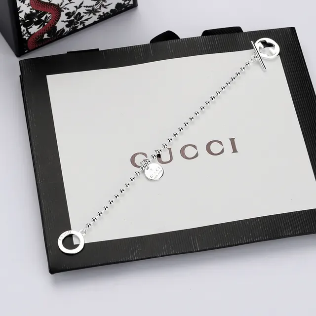 Gucci Interlocking G Silver Ball-Chain Toggle Clasp Bracelet 6