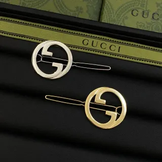 Gucci Interlocking GG Silver Gold Logo Circular Metal Frame Brooch
