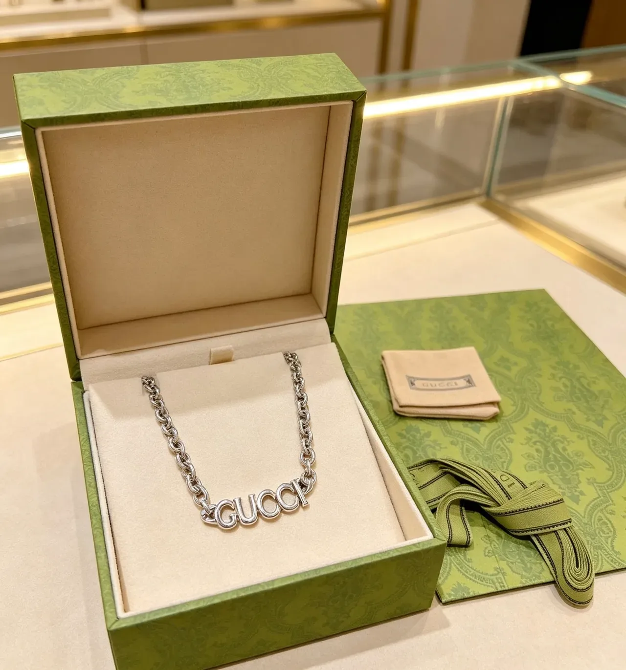Gucci Logo Chain Silver Necklace 4