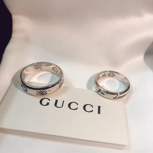 Gucci Love Ring Anillo Pulido Tono Plata Grabado Script Motivo Floral 3