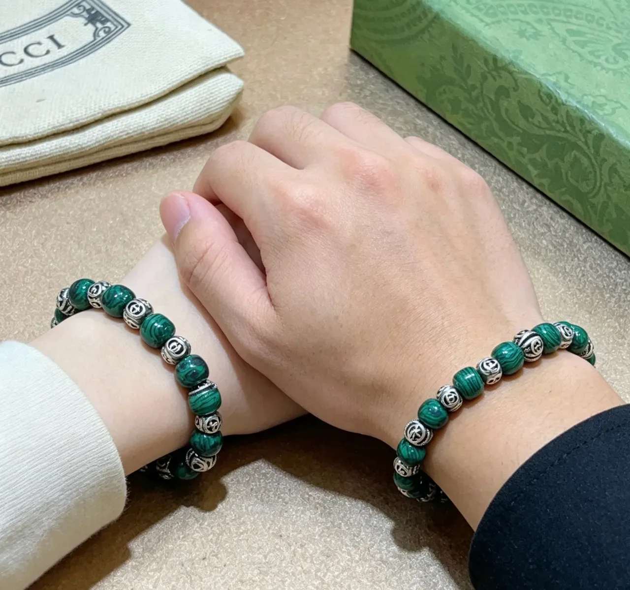Gucci Malachite and Silver-Tone GG Bead Bracelet 5