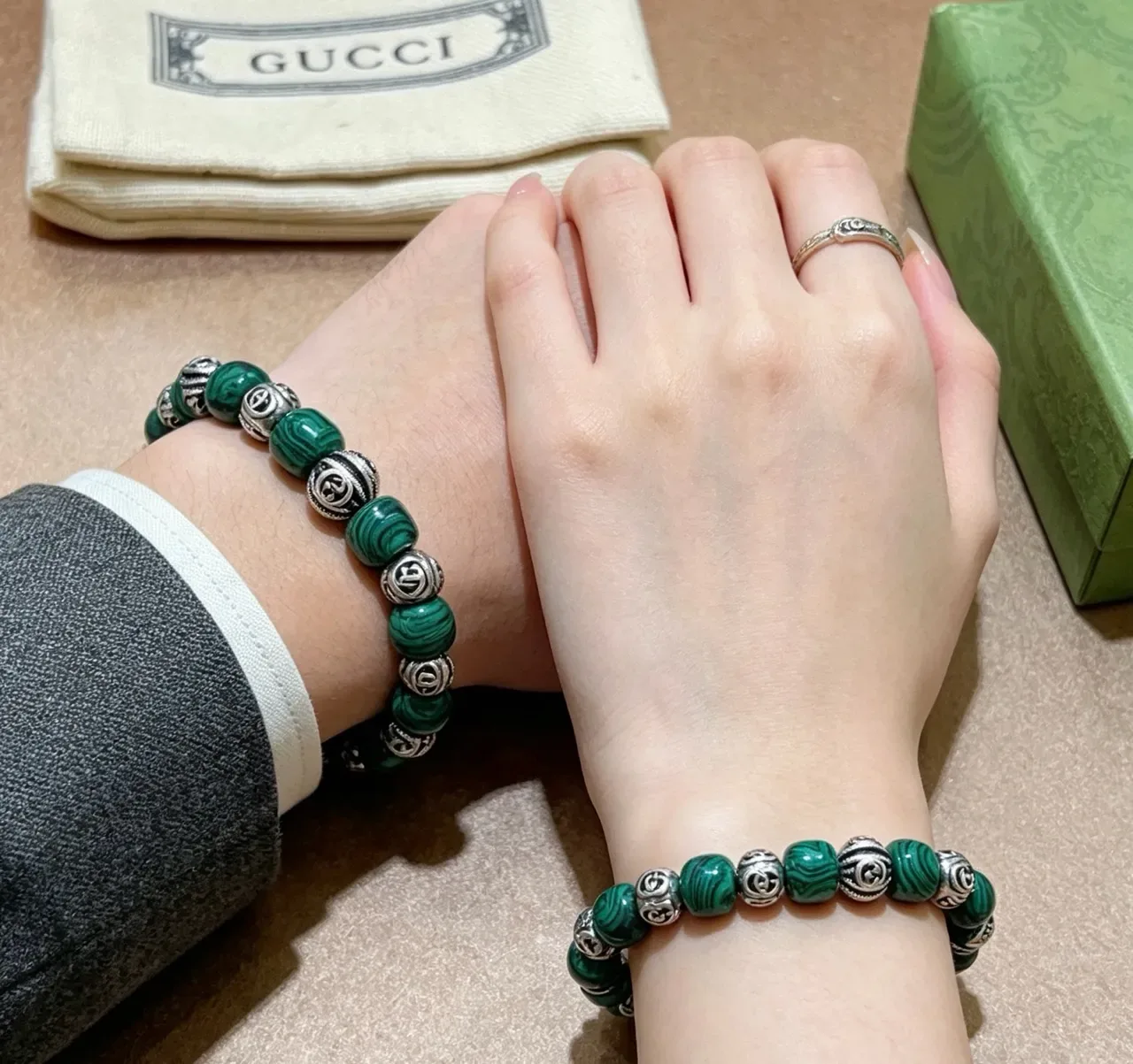 Gucci Malachite and Silver-Tone GG Bead Bracelet 8