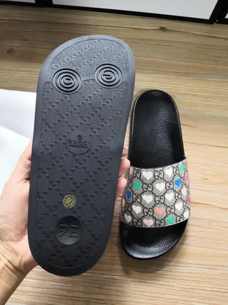 Gucci Marmont Cœur Slide Noir Multicolore GG Supreme Canvas Strap Print Mules 6