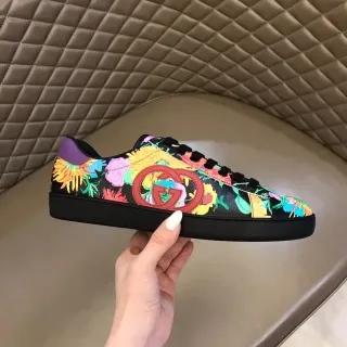 Gucci Multicolor Black Floral-Print Leather Upper Interlocking GG Logo Patch Lifestyle Sneakers