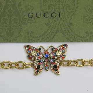 Gucci Multicolor Crystal Butterfly Charm Gold-Tone Chain Bracelet