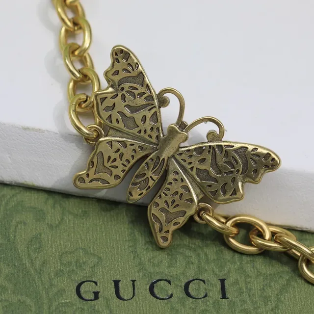 Gucci Multicolor Crystal Butterfly Charm Gold-Tone Chain Bracelet 4