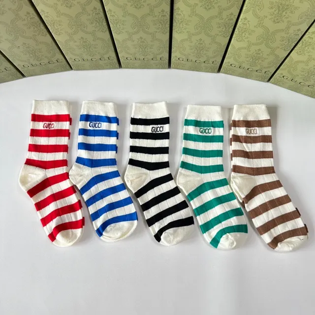 Gucci Multicolor White Ribbed Knit Horizontal Striped Pattern Socks 2