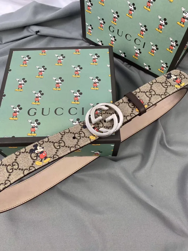 Gucci Ophidia beige marron GG monogramme toile impression de Disney Mickey Mouse ceinture en cuir 7