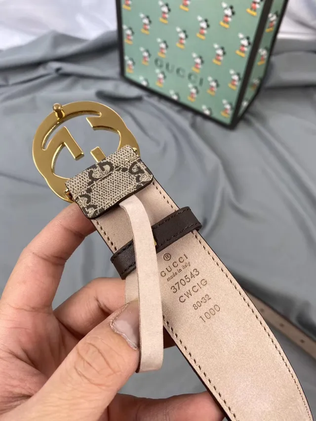 Gucci Ophidia beige marron GG monogramme toile impression de Disney Mickey Mouse ceinture en cuir 8