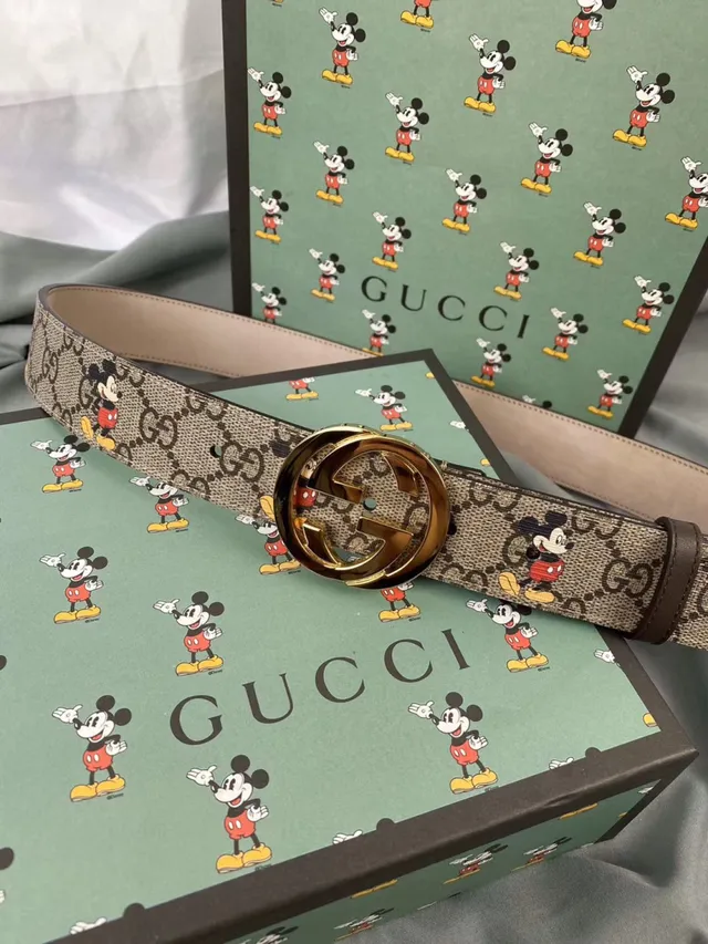 Gucci Ophidia beige marron GG monogramme toile impression de Disney Mickey Mouse ceinture en cuir 11