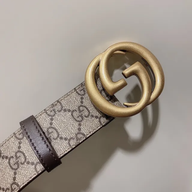 Gucci Ophidia Bege Marrom GG Supreme Canvas Interlocking G Buckle Leather Belt 6