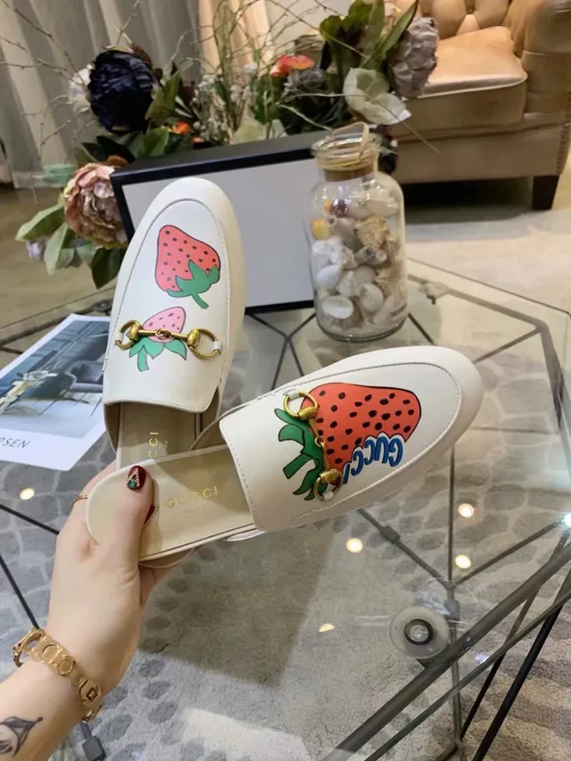 Gucci Ophidia Beige Multicolore Fraise appliquée Bride de mors Boucle Mocassins 7
