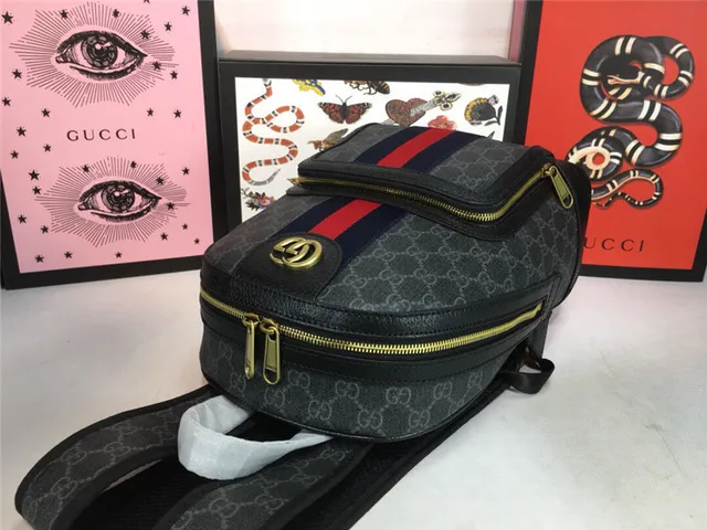 Gucci Ophidia Beige Red GG Monogram Canvas Web Stripe Center Mini Backpack 5