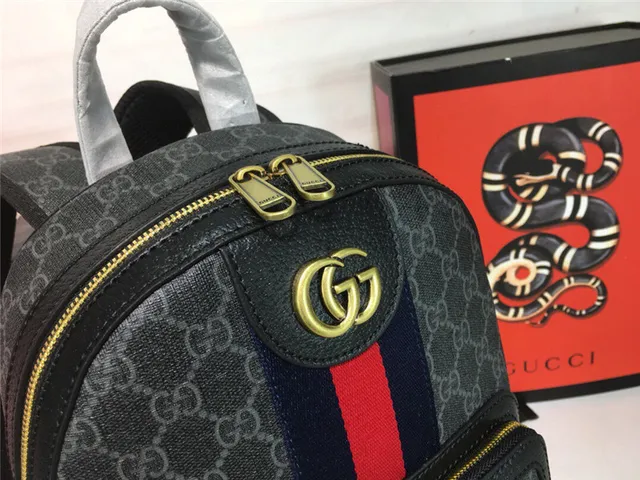Gucci Ophidia Beige Red GG Monogram Canvas Web Stripe Center Mini Backpack 8
