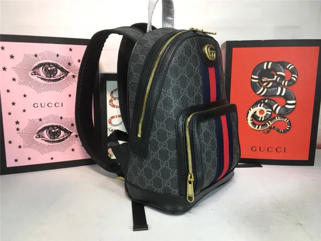 Gucci Ophidia Beige Red GG Monogram Canvas Web Stripe Center Mini Backpack 9