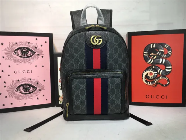 Gucci Ophidia Beige Red GG Monogram Canvas Web Stripe Center Mini Backpack 10