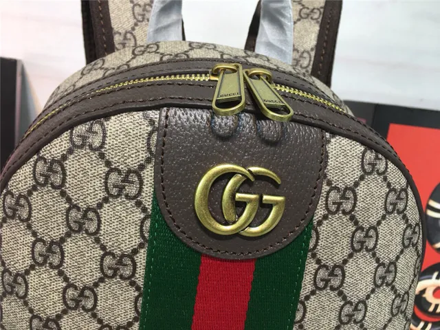Gucci Ophidia Beige Red GG Monogram Canvas Web Stripe Center Mini Backpack 11