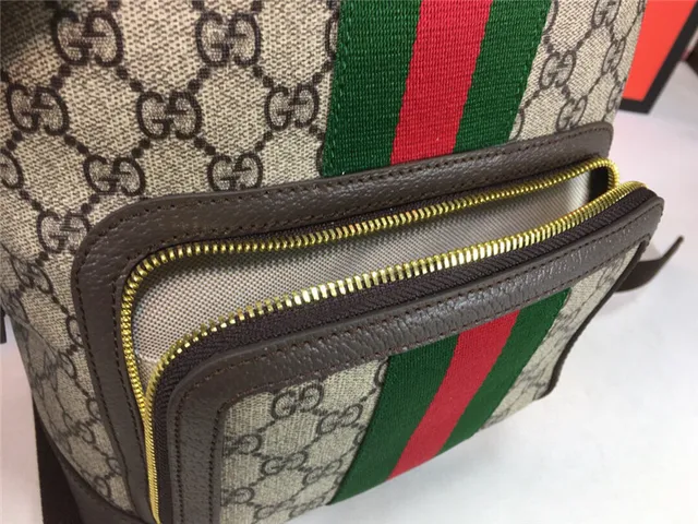 Gucci Ophidia Beige Red GG Monogram Canvas Web Stripe Center Mini Backpack 13