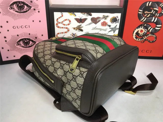 Gucci Ophidia Beige Red GG Monogram Canvas Web Stripe Center Mini Backpack 14