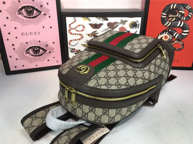 Gucci Ophidia Beige Red GG Monogram Canvas Web Stripe Center Mini Backpack 15