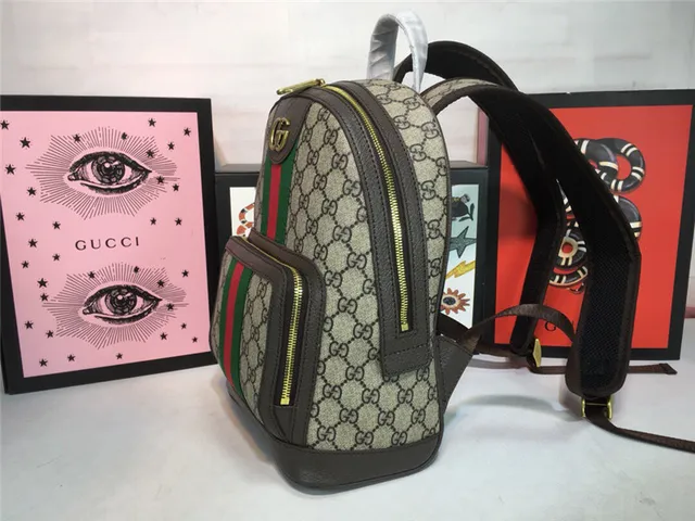 Gucci Ophidia Beige Red GG Monogram Canvas Web Stripe Center Mini Backpack 17