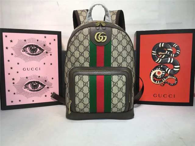 Gucci Ophidia Beige Red GG Monogram Canvas Web Stripe Center Mini Backpack 19