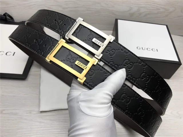 Gucci Ophidia Black Gold Embossed GG Monogram Rectangular Buckle Leather Belt 2