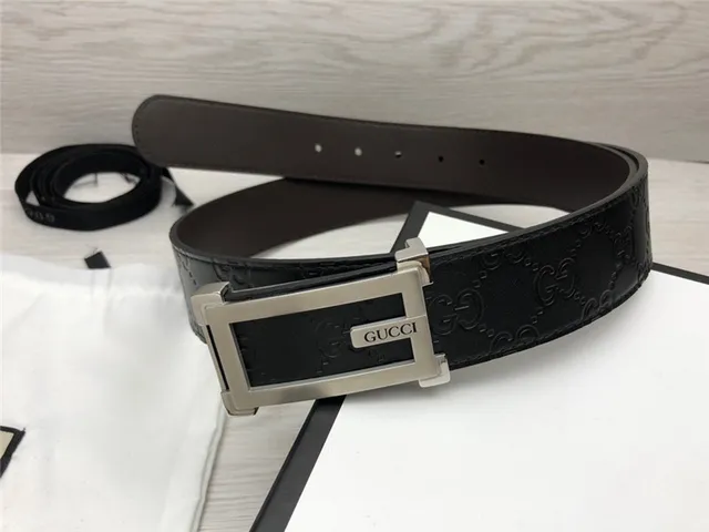 Gucci Ophidia Black Gold Embossed GG Monogram Rectangular Buckle Leather Belt 3