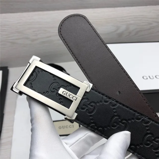 Gucci Ophidia Black Gold Embossed GG Monogram Rectangular Buckle Leather Belt 5