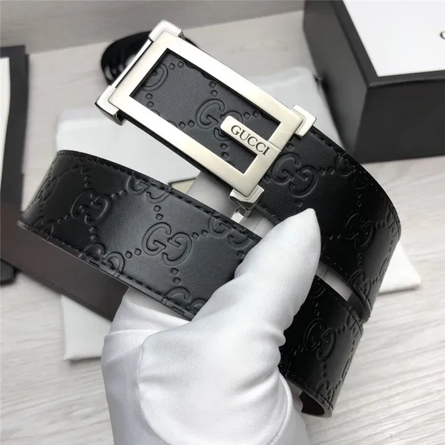Gucci Ophidia Black Gold Embossed GG Monogram Rectangular Buckle Leather Belt 7