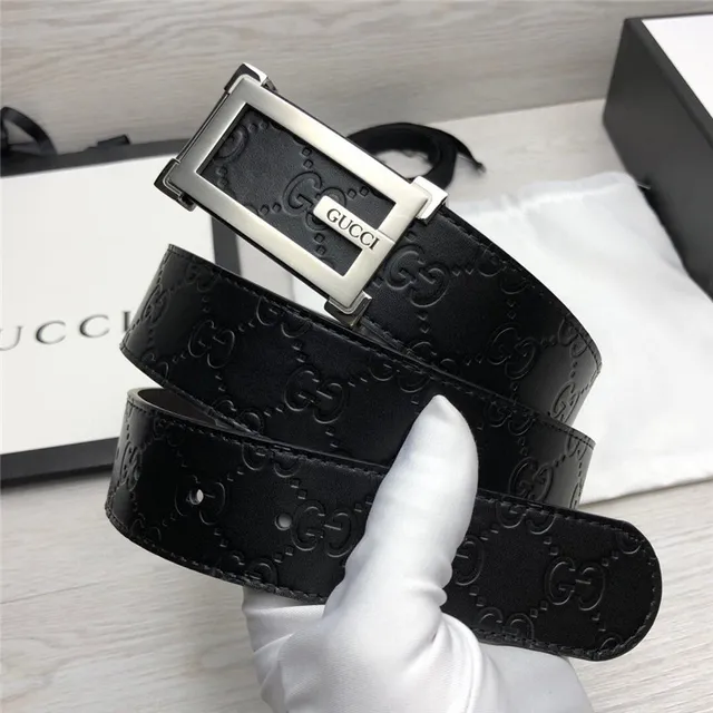 Gucci Ophidia Black Gold Embossed GG Monogram Rectangular Buckle Leather Belt 8
