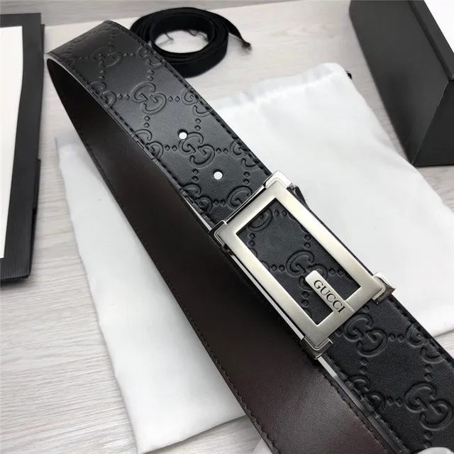 Gucci Ophidia Black Gold Embossed GG Monogram Rectangular Buckle Leather Belt 9