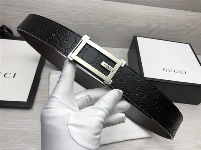 Gucci Ophidia Black Gold Embossed GG Monogram Rectangular Buckle Leather Belt 10