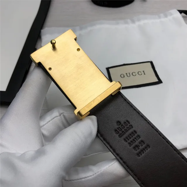 Gucci Ophidia Black Gold Embossed GG Monogram Rectangular Buckle Leather Belt 12