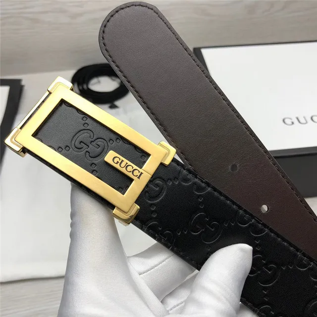 Gucci Ophidia Black Gold Embossed GG Monogram Rectangular Buckle Leather Belt 13