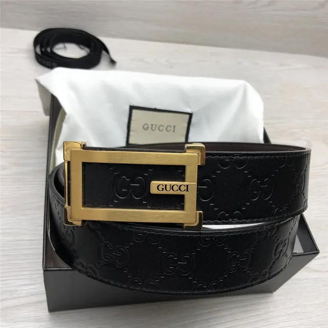 Gucci Ophidia Black Gold Embossed GG Monogram Rectangular Buckle Leather Belt 14